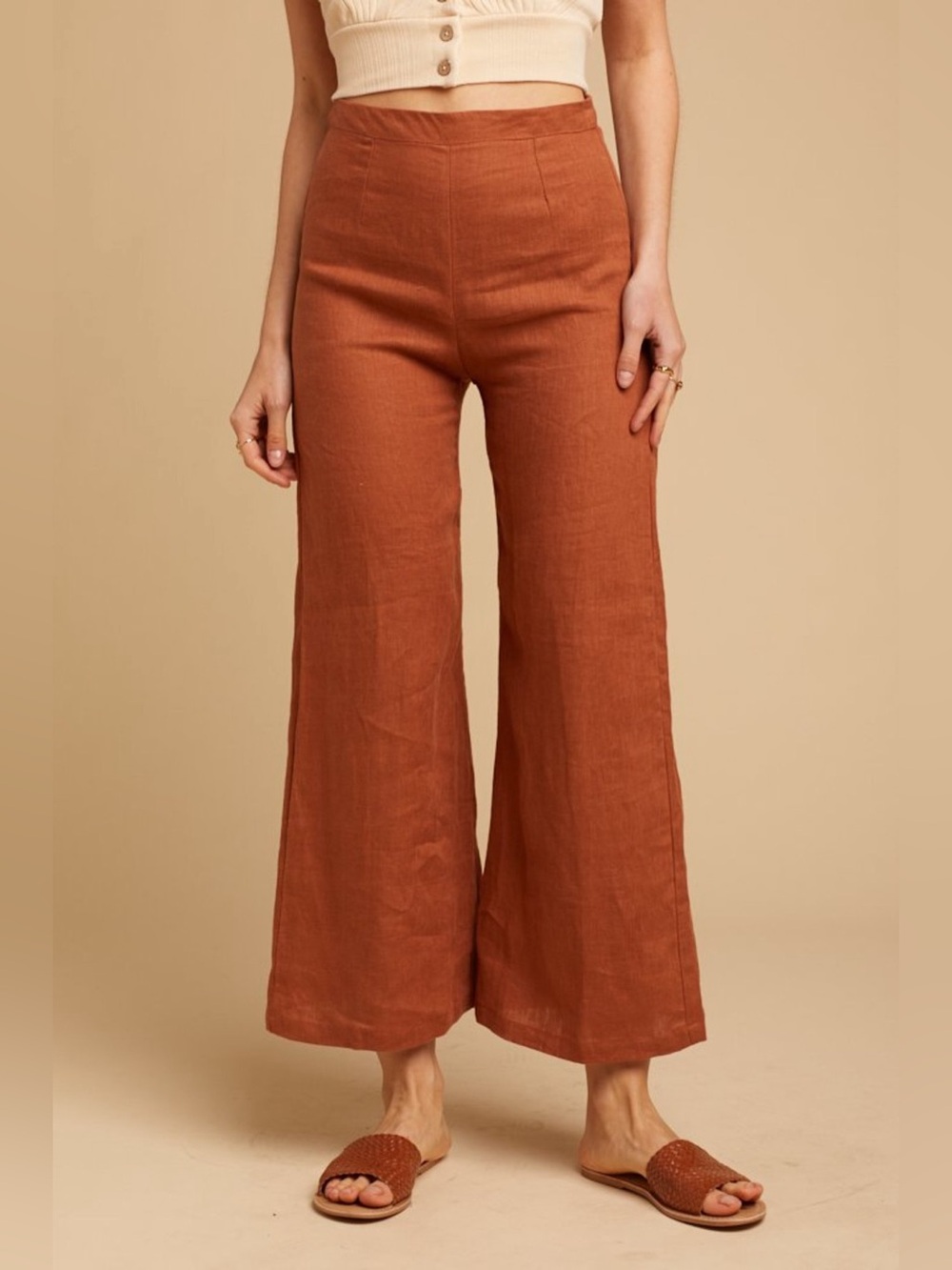 Faithfull the Brand Linen Scelsi Wide-Leg Pants in Mulberry